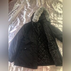 Women’s winter black jacket with hoodie. Large size